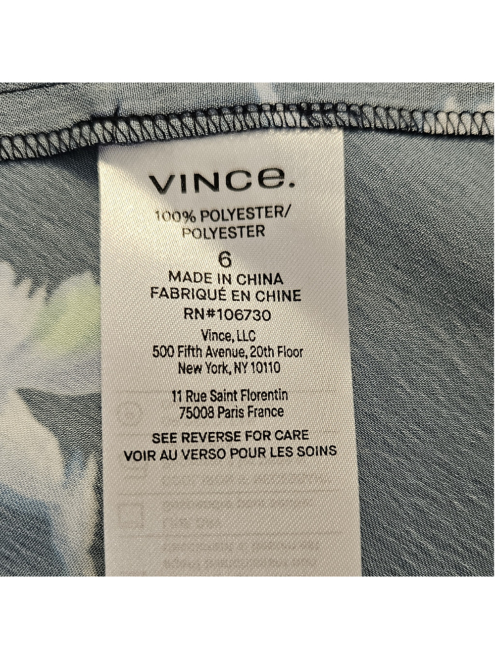 Vince Sea Carnation Cap Sleeve Dress Size 6 *Flaw* Blue Floral Print - Picture 8 of 15